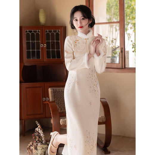 新中式毛呢素雅旗袍，加厚小个子茶服日常LSB3186 商品图1