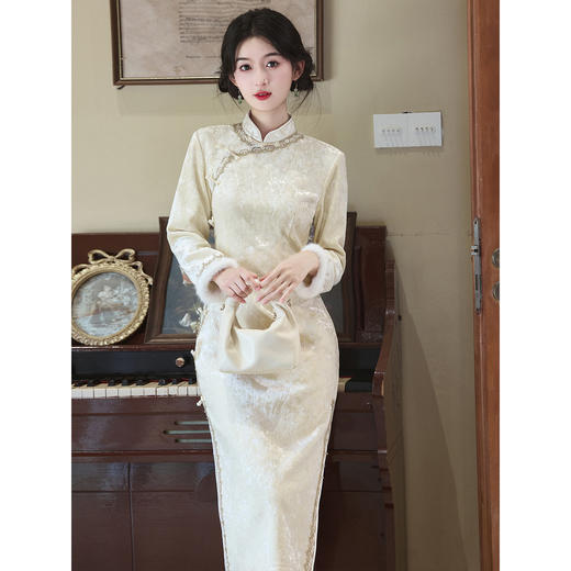 订婚新中式敬酒服新娘小个子结婚礼服裙，长袖绝美冬季日常旗袍LSB4106 商品图1