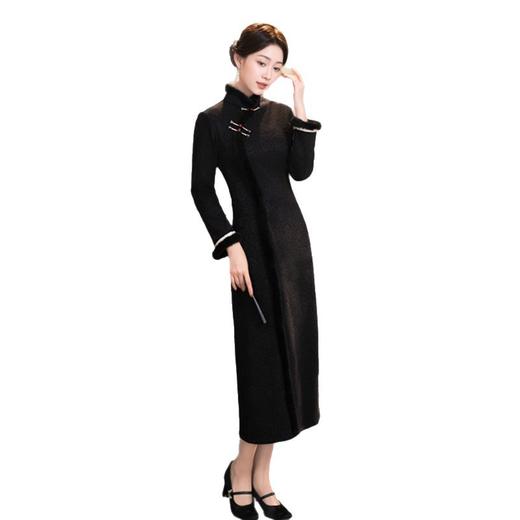 GX针织提花加绒改良新中式年轻少女款长款旗袍2025冬季新款日常旗袍 商品图4