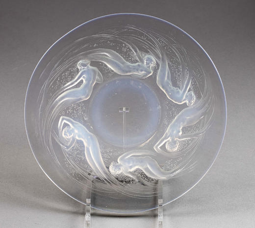 独角鹿西洋古董1920年代法国出品「ONDINES水之精灵」主题欧珀水晶浅口盘 商品图0