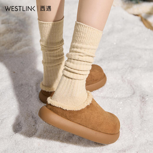 西遇加绒土豆勃肯鞋女新款冬季外穿一脚蹬保暖雪地鞋毛毛拖鞋V2457334 商品图2