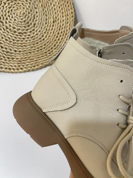 D112510头层牛皮真毛系带圆头侧拉链舒适百搭软底马丁靴 商品图11