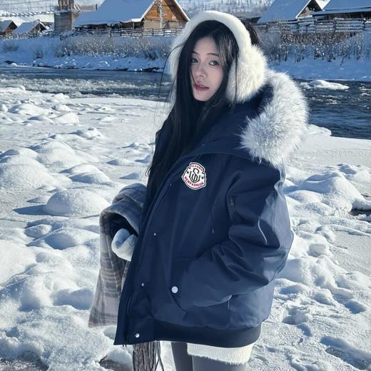 【美式复古毛领连帽派克服】女冬季新款棉衣加厚保暖工装棉服外套 商品图0