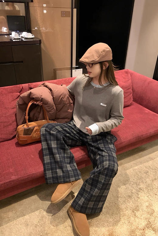 ACME含羊毛格纹+醋酸丝绒松紧腰直筒美式格纹裤 商品图10