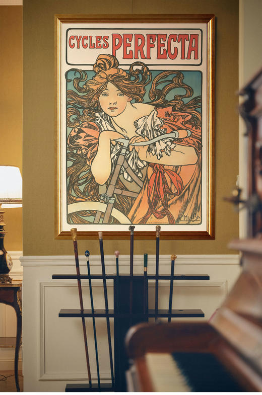 独角鹿西洋古董1902年法国出品穆夏签名创作「Cycles Perfecta完美的自行车」海报 商品图0