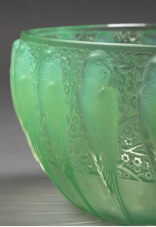 独角鹿西洋古董1931年法国出品「Perruches鹦鹉」款绿色欧泊水晶碗 商品图3