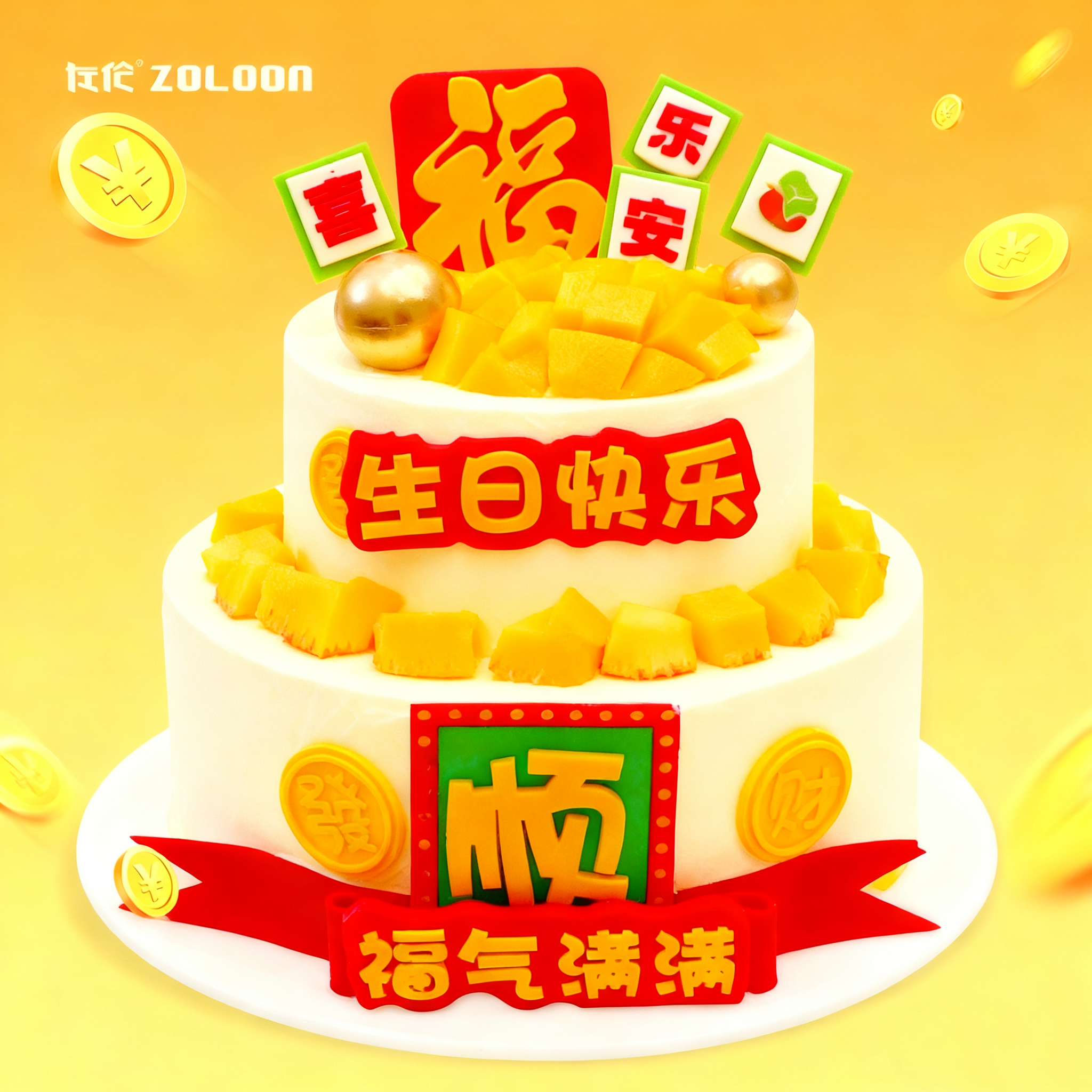 福气满满（可食用巧克力翻糖装饰）