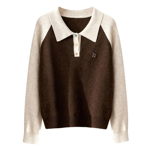 CC法式撞色POLO领内搭软糯毛衣女2025秋冬季新款气质翻领针织衫上衣 商品图4