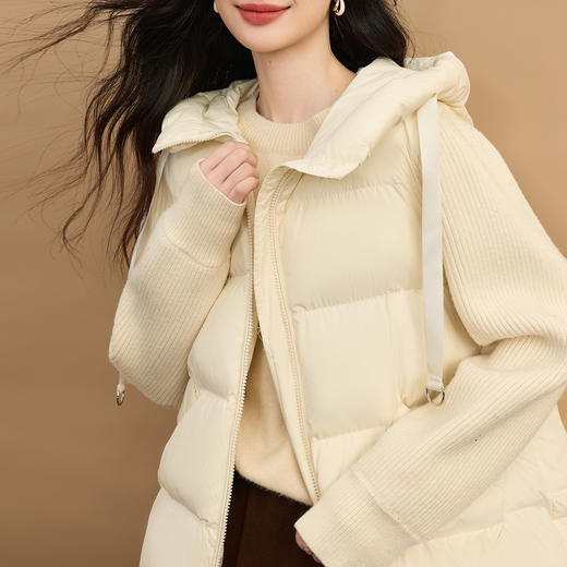 【年货节】熙世界巨好看的冬装假两件针织拼接长袖连帽棉服外套女2025年新款 商品图4