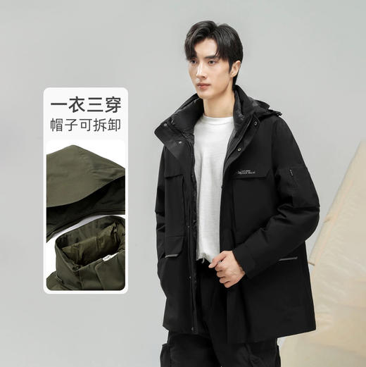 半身缘男女装 冬季户外中长款可脱卸拼色三防面料一衣多穿羽绒服2533 商品图1