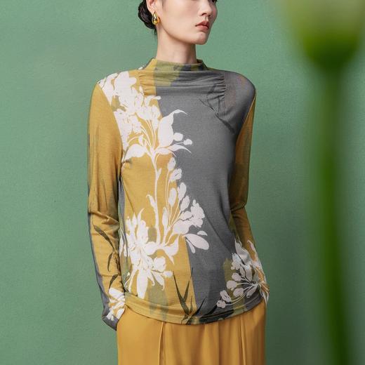 【林栖设计小店】绵羊毛T恤印花撞色优雅气质修身显瘦2026早春新款上衣女T1961238 商品图3