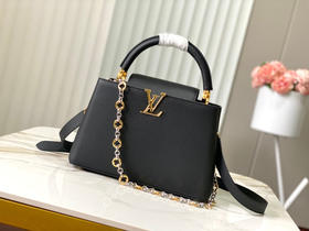 秋冬特惠💰1850 渠道级LV 新品 te级LV 动态芯片 M12936/M48865黑色圆花环扣款 本款Capucines 手袋