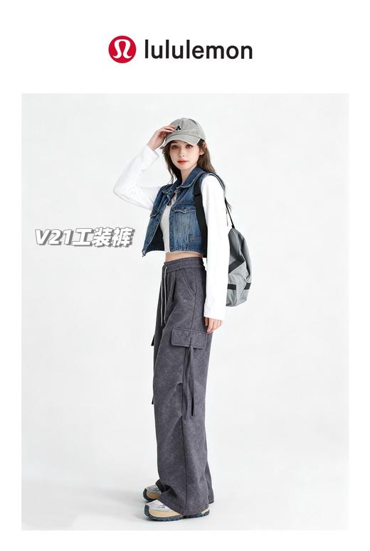 D112575秋冬新款羊羔绒降落伞版型高腰微阔腿工装裤 商品图7