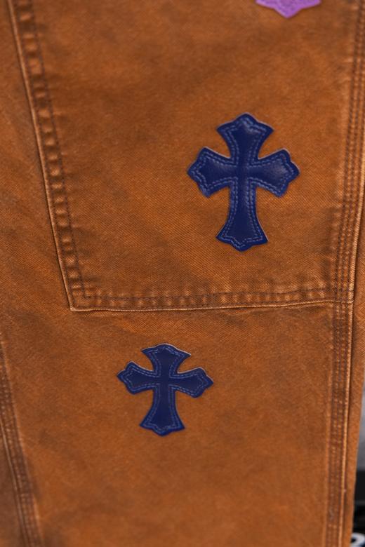 D112556限定牛王蓝紫十字拼皮棕色牛仔裤工装伐木裤 商品图11