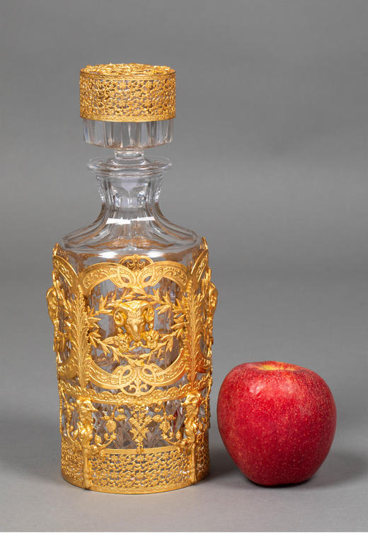 独角鹿西洋古董19世纪末法国出品新古典主义风格铜鎏金精雕镶嵌水晶烈酒瓶 商品图1