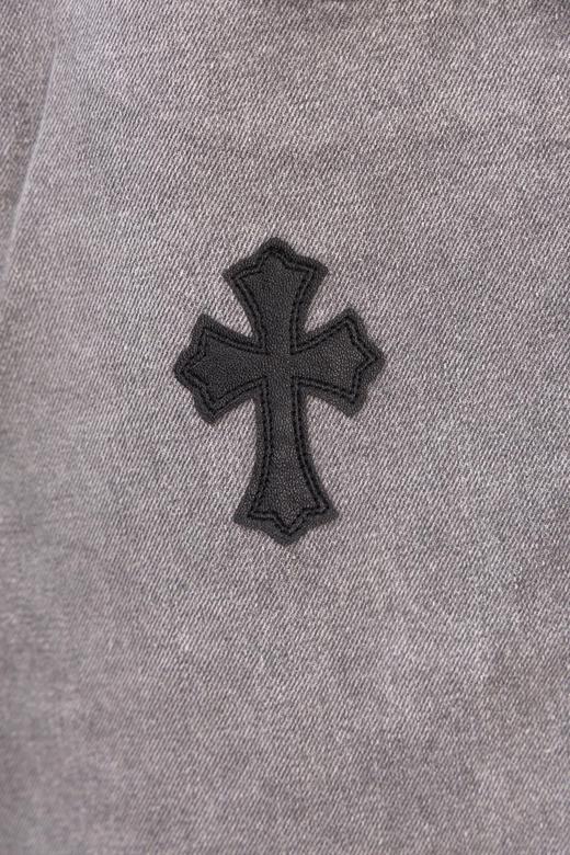 D112533限定精典黑色贴布十字拼皮灰色牛仔裤 商品图13