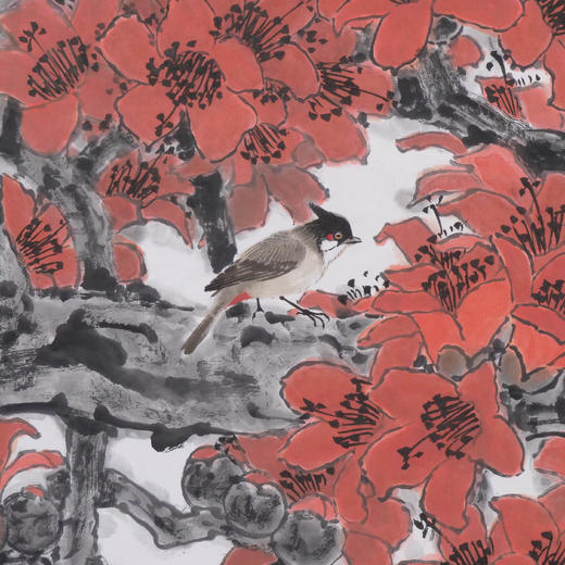卓愿《几树半天红染，岭南最爱木棉》70x69CM 手绘纸本宣纸国画作品 商品图6