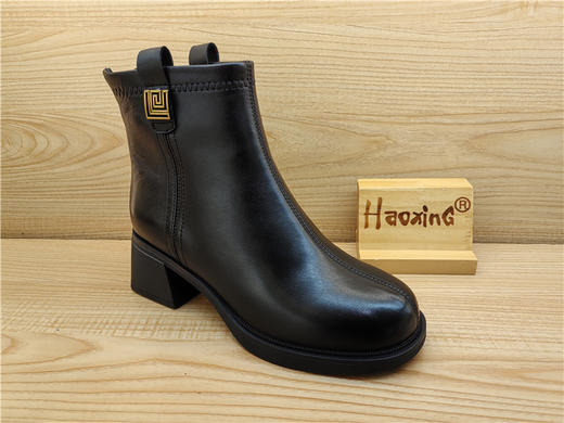 2024豪行冬款专柜正品真皮短靴舒适百搭中跟后拉链女靴24403505 商品图0