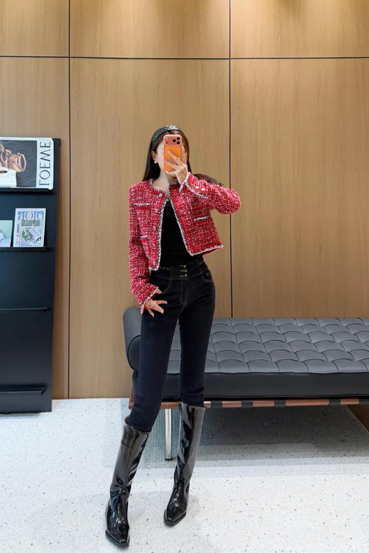 香奈儿 25秋冬新款 复古红格纹粗花呢外套(TM) 商品图1