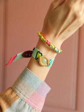 订购14周到｜AN-NEE-OEILDECAÏMAN-JadeOil-薄荷绿 幸运予你 2cm 丝巾装饰扣手镯［法国设计师］