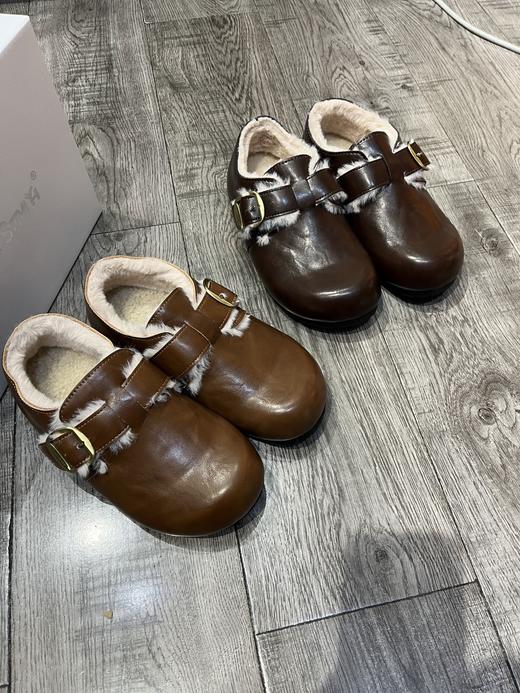 D112507内增高皮U毛一体加绒勃肯鞋女冬季新款复古乐福鞋 商品图0