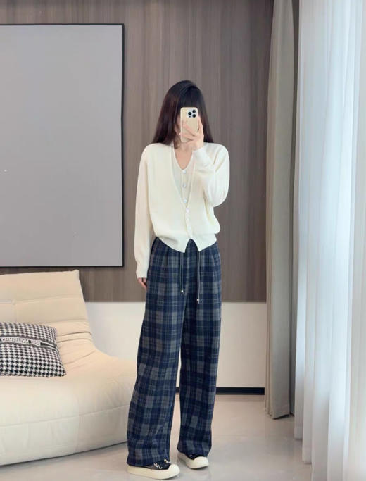 ACME含羊毛格纹+醋酸丝绒松紧腰直筒美式格纹裤 商品图9