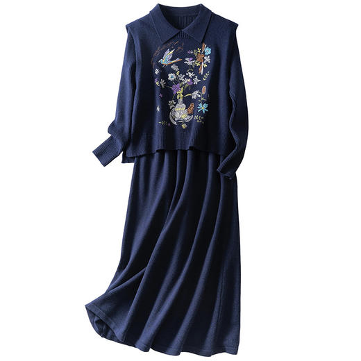 CC 7040娃娃领针织连衣裙马甲毛衣两件套连衣裙 商品图4