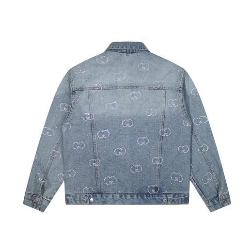 D112555男式蓝色水洗满钻烫钻牛仔外套夹克 商品图1