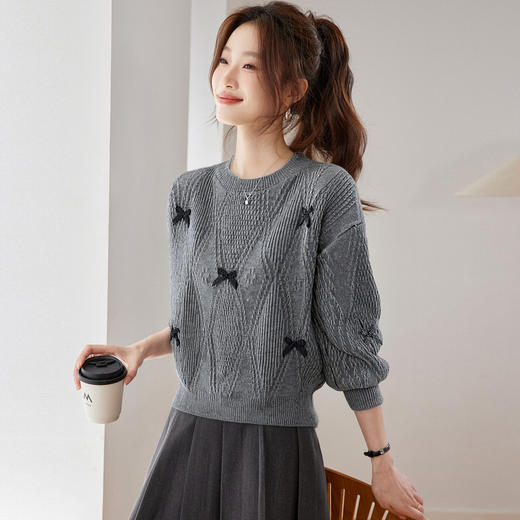 CC蝴蝶结圆领毛衣女内搭秋冬好看小个子软糯高级感打底针织衫上衣女 商品图1