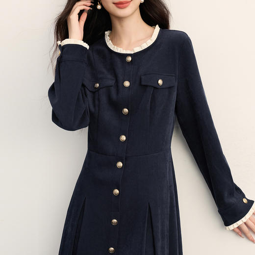【11/26新品】熙世界千金小香风长袖连衣裙女秋冬磨毛气质收腰显瘦法式赫本裙子 商品图4
