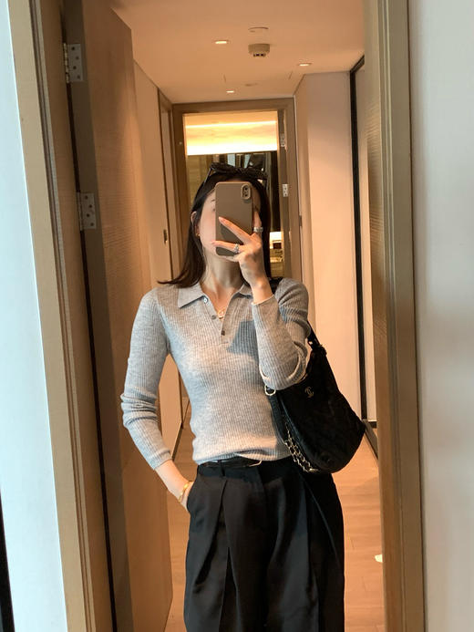 Max*羊毛莱赛尔polo领知性坑条织显瘦打底毛衫 商品图9