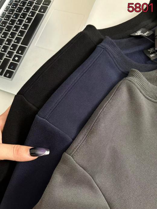 D112503情侣款休闲百搭加绒款硅胶logo圆领套头加厚保暖卫衣 商品图6