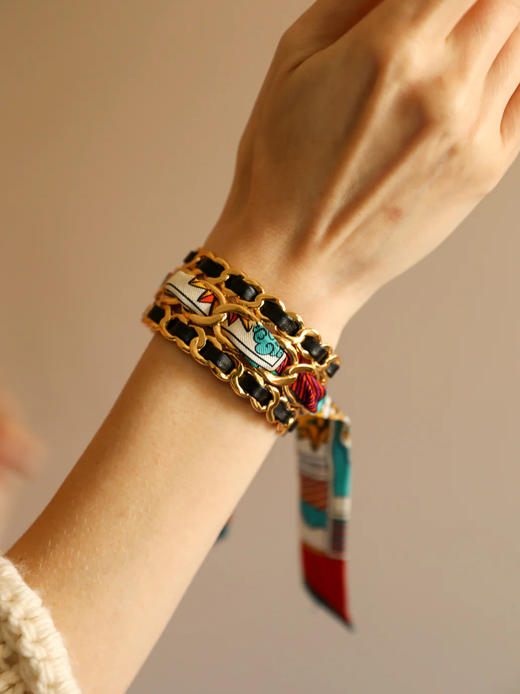 订购14周到｜AN-NEE-C3G-DECEMBRE-Noir-红色 塔罗 2cm 丝巾手镯［法国设计师］ 商品图0