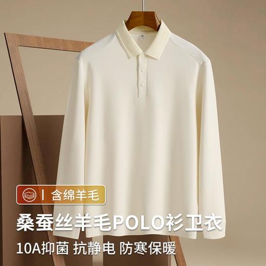 【10A抗菌羊毛桑蚕丝男士翻领长袖POLO衫】秋冬季休闲聚热保暖卫衣男 商品图0