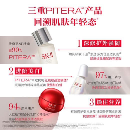 32550111102 SK-II 神仙水大红瓶面霜小灯泡精华保湿淡斑提亮网红护肤品套装节日礼物【230ml+50g+30ml】 商品图3