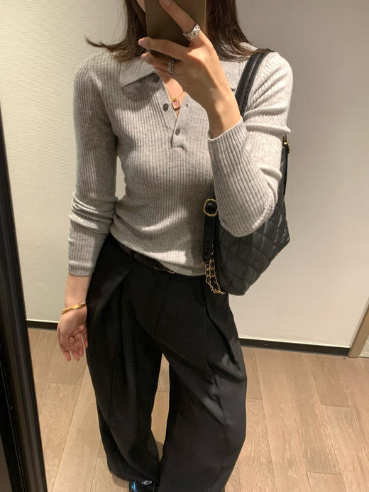 Max*羊毛莱赛尔polo领知性坑条织显瘦打底毛衫 商品图8