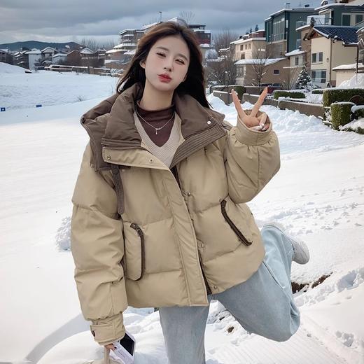 短款撞色棉服女冬季新款小个子时尚加厚棉衣棉袄面包服外套 商品图3