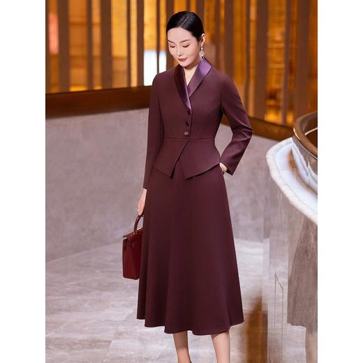 S546LLL916C47喜婆婆婚宴装连衣裙女2025冬季新款时尚气质酒红色修身显瘦礼服裙 商品图0