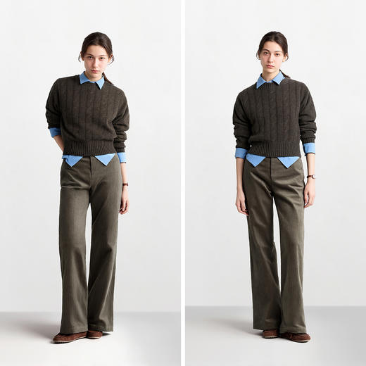 森马休闲裤女冬季肌理灯芯绒微喇喇叭裤2025新款复古慵懒显瘦长裤 商品图4