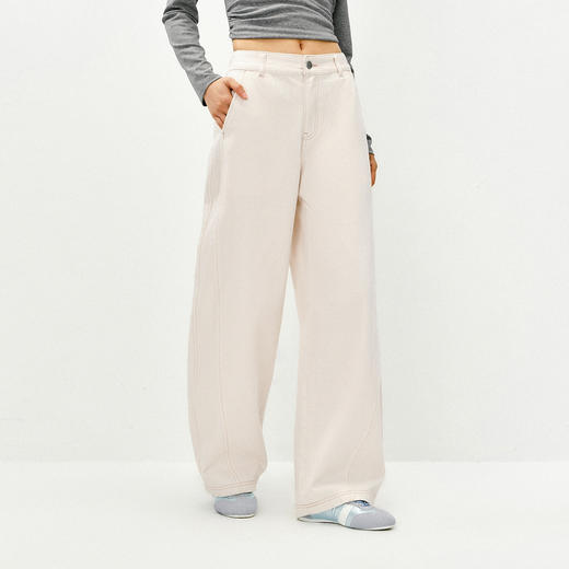 森马牛仔裤女春分割白色宽松弯刀裤2026新款松弛感显瘦潮酷拖地裤 商品图2