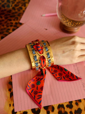 订购14周到｜AN-NEE-C5G-DECEMBRE-Bleu-粉橘色 4cm 丝巾手镯［法国设计师］