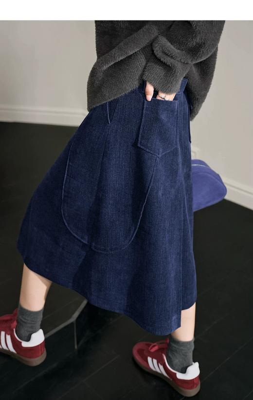 D112523蓝色灯芯绒工装裙半身裙半裙25秋冬季叠穿搭女长裙a字裙 商品图5