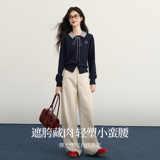 【11/26新品】熙世界可拆卸格纹翻领假两件毛衣开衫女士秋冬高知miu系针织上衣 商品图2