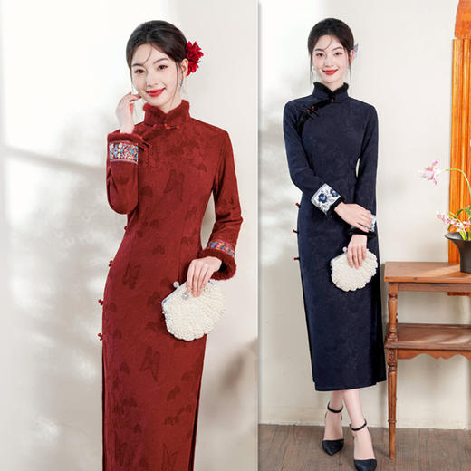 GX苏杭新中式长款加绒长袖旗袍2025秋冬新款时尚宴会旗袍 商品图3