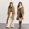 【11/26新品】熙世界卡其棕色牛角扣毛呢外套女冬2025新款撞色格纹连帽羊毛大衣 商品缩略图2