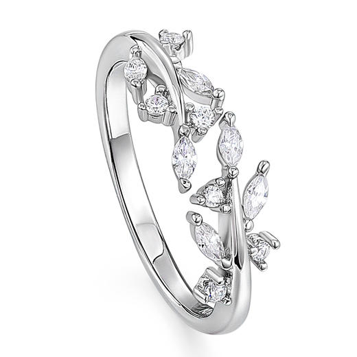 卡蒂罗KADER 相思树情侣对戒 925银闪锆错落点缀树叶造型设计开口可调节男女友戒一对 精致百搭浪漫爱情 商品图1