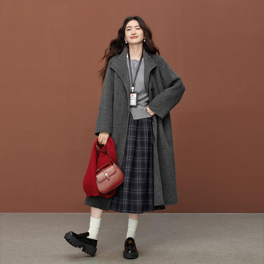 【11/26新品】熙世界【挪威雾灰色大衣】可拆卸腰带牛角扣立领羊毛呢外套女冬季 商品图2