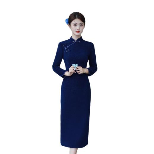 GX纯色水貂绒长款大码旗袍2025秋冬新款复古国风长袖旗袍 商品图4