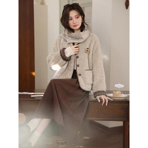 鹿向南「棕夜圆舞曲」复古高腰咖色百褶半身裙女秋冬显瘦A字长裙 商品图1