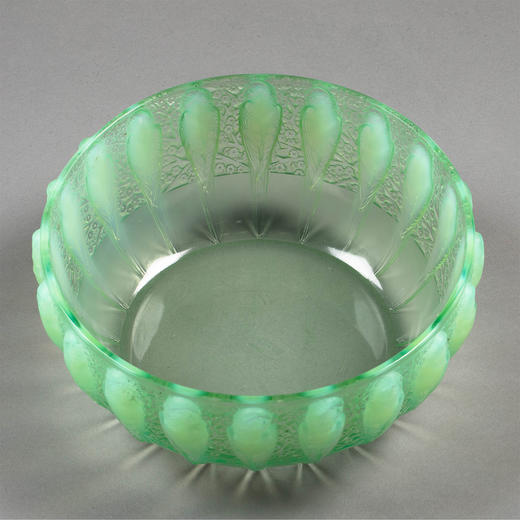 独角鹿西洋古董1931年法国出品「Perruches鹦鹉」款绿色欧泊水晶碗 商品图2